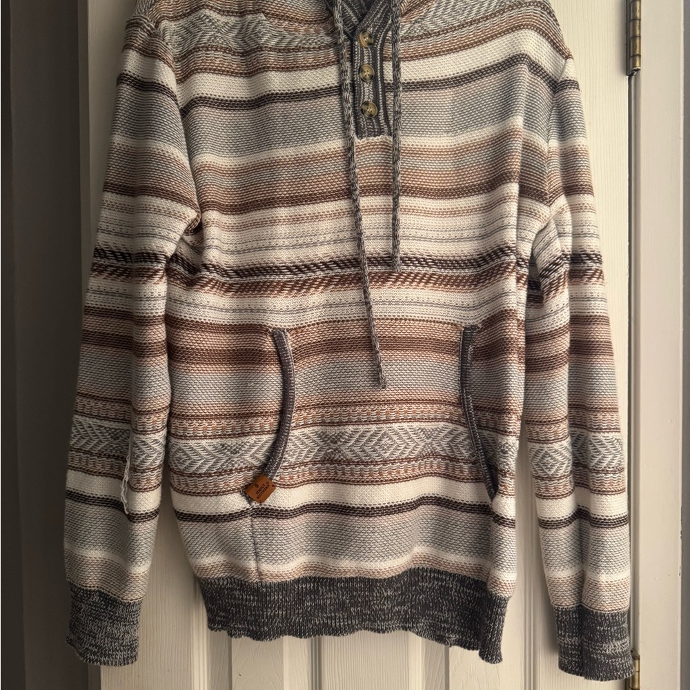 Men's Striped Sweater - Brown, Gray, and Cream
